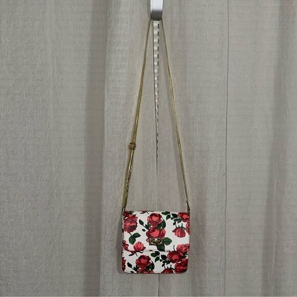 DISNEY Beauty & The Beast Rose Floral Gold Tone Faux Leather Mini Crossbody Bag - Picture 3 of 10